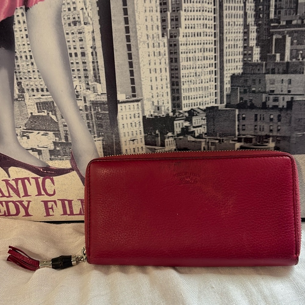 Gucci Leather Zip-Around Wallet with Tassel - Red - Picture 2 of 15